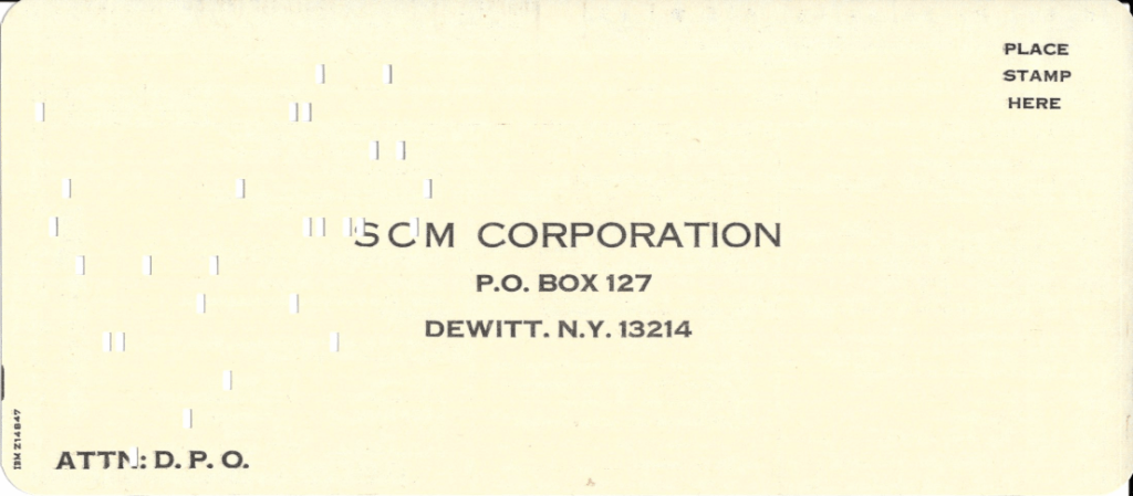 The back of the punch card