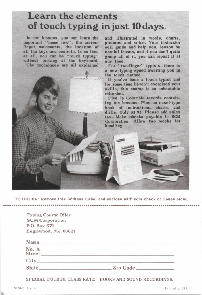 A brochure for a touch-typing class